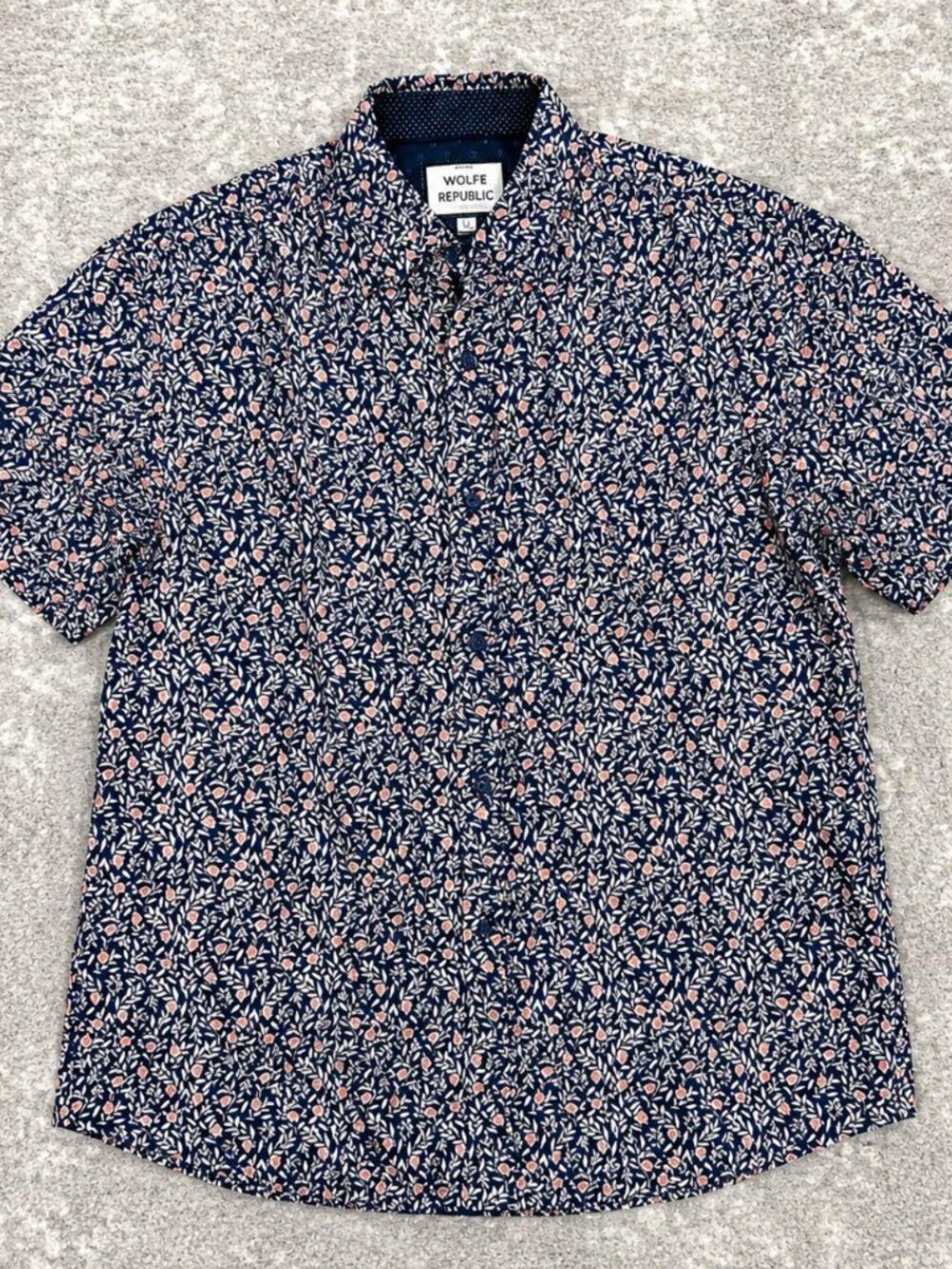 Wolfe Republic Navy Floral Short Sleeve Button Up Shirt